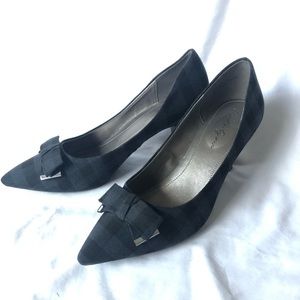 Black and Blue Plaid Bow Pumps - Amelia Grace